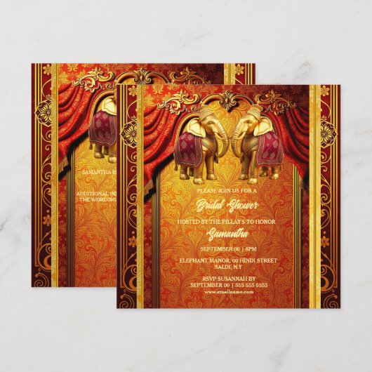 Indische olifanten gouden rode henna luxe bruids feestdagenkaart (Voorkant / Achterkant)