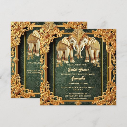 Indische olifanten groen goud  vrijgezellenfeest feestdagenkaart (Voorkant / Achterkant)