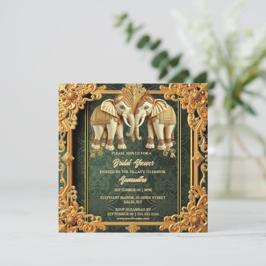 Indische olifanten groen goud  vrijgezellenfeest feestdagenkaart (Staand voorkant)