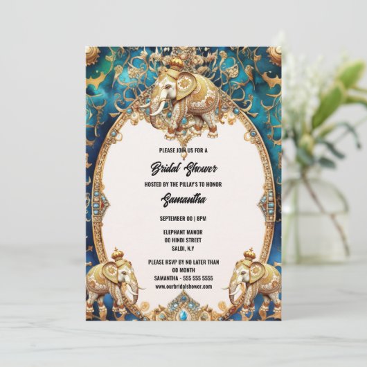 Indische olifanten Hindi Hindoe waterverf blauw go Kaart (Staand voorkant)