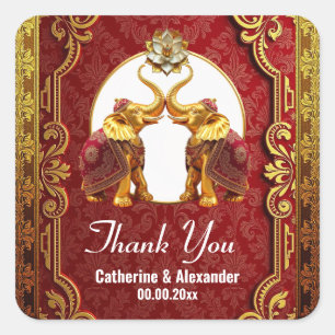 Indische olifanten Hindi lotus bloem bordeaux wit Vierkante Sticker