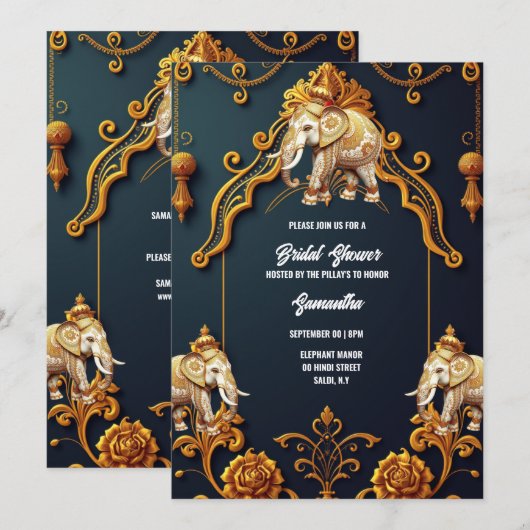 Indische olifanten marine goud koninklijke decorat kaart (Voorkant / Achterkant)