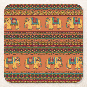 Indische olifanten, Sinaasappel Traditional Seamle Kartonnen Onderzetters