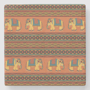 Indische olifanten, Sinaasappel Traditional Seamle Stenen Onderzetter