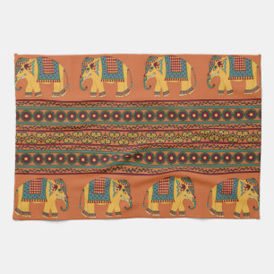 Indische olifanten, Sinaasappel Traditional Seamle Theedoek