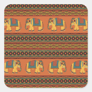 Indische olifanten, Sinaasappel Traditional Seamle Vierkante Sticker