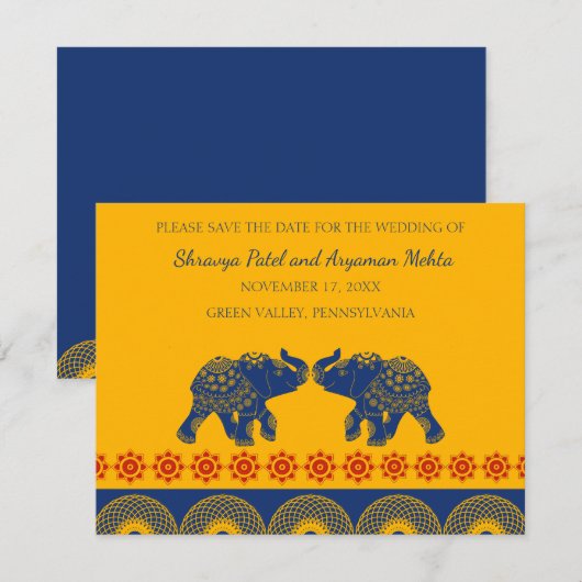 Indische olifantenbruiloft bewaart de datum kaart (Voorkant / Achterkant)
