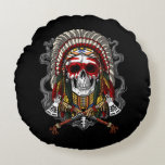 Indische opperkop Indische natief Rond Kussen<br><div class="desc">Native American Skull Indian Chief Headdress design voor elke inheemse Amerikaanse geschiedenisliefhebber.</div>