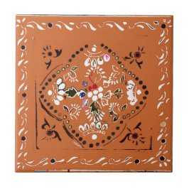 Indische Oranje Floral Tile Tegeltje