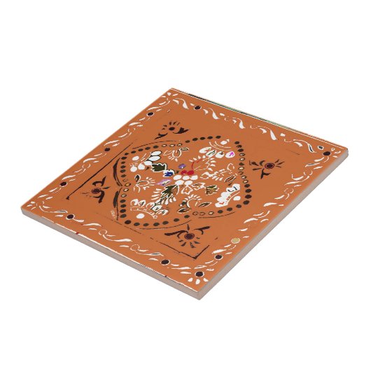 Indische Oranje Floral Tile Tegeltje (Zijkant)