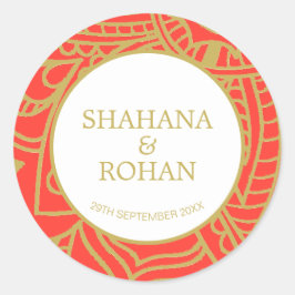 Indische Oranje gouden bruiloft Ronde Sticker
