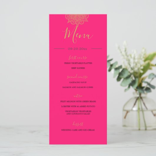 Indische Oranje gouden kleuren met roze kleuren Menu (Staand voorkant)