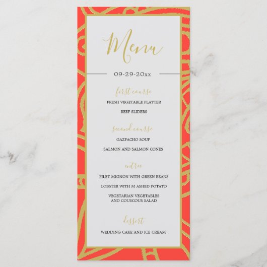 Indische Oranje goudkleurige kleurenkleuren Menu (Voorkant)