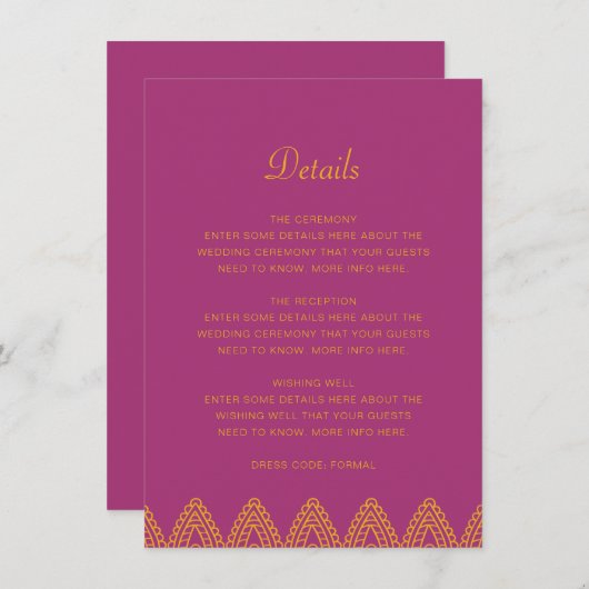 Indische Oranje roze mehndi hindu bruiloft - detai Informatiekaartje (Voorkant / Achterkant)