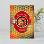 Indische Paar REAL GOLD FOIL Cute Save Date Folie Folie Uitnodiging (Staand Voorkant)