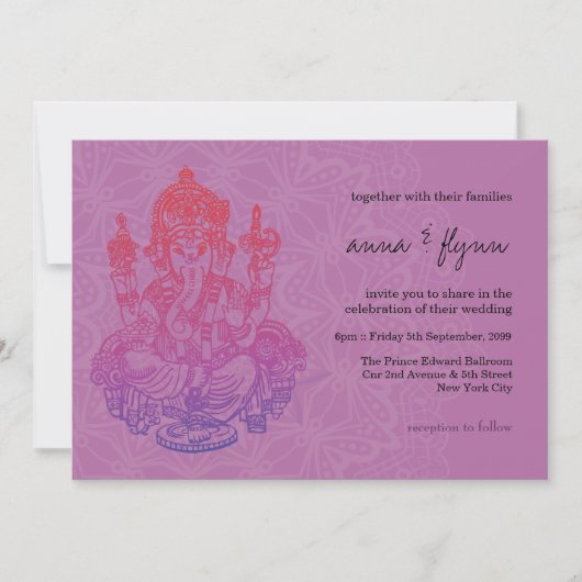 Indische Paarse uitnodiging voor Lila bruiloft ove (Voorkant)