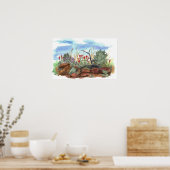 Indische Paintborstelbloemen woestijnlandschap Poster (Keuken)