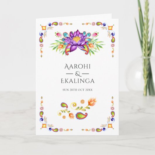 Indische Paisley Bloemen Bruiloft Programma (Voorkant)