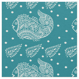 Indische Paisley en viswitblok op groen Stof