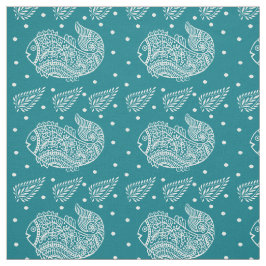 Indische Paisley en viswitblok op groen Stof