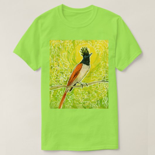 Indische paradijsvlieger Tropische vogelschets T-shirt (Design voorkant)