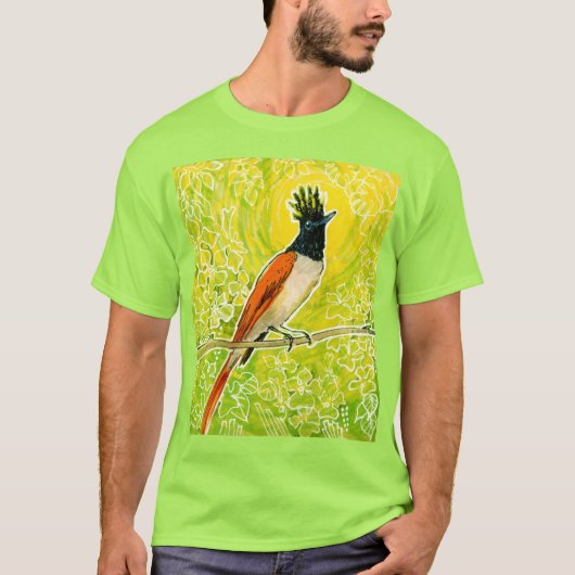 Indische paradijsvlieger Tropische vogelschets T-shirt (Voorkant)