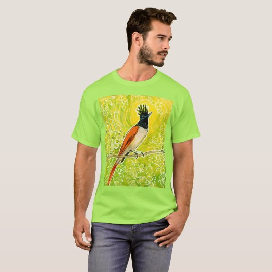 Indische paradijsvlieger Tropische vogelschets T-shirt (Voorkant volledig)