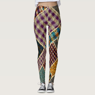 Indische patchwork: geweven canvas imitatie. leggings