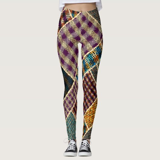 Indische patchwork: geweven canvas imitatie. leggings (Voorkant)
