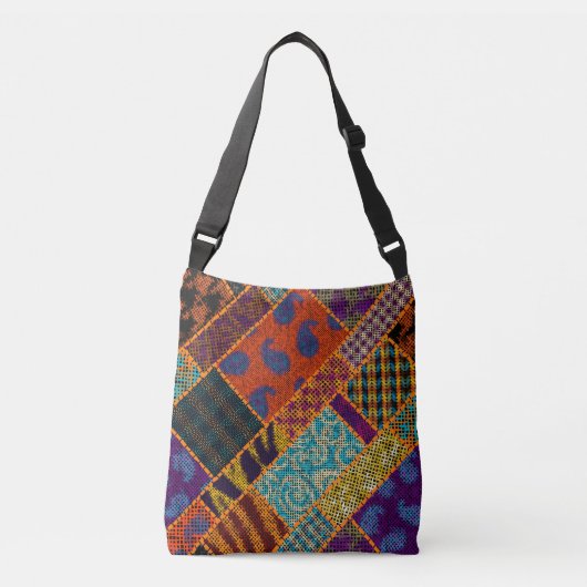 Indische patchwork imitatie,  canvas. crossbody tas (Voorkant)