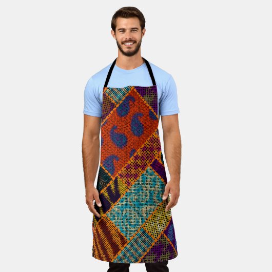 Indische patchwork imitatie, canvas. schort (Gedragen)