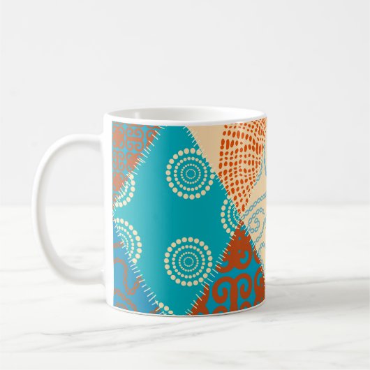 Indische patchwork naadloos ontwerp. koffiemok (Links)
