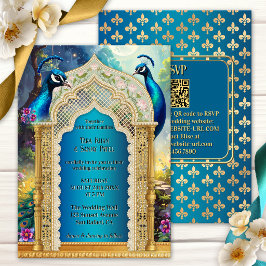 Indische Pauw Gouden Boog Bruiloft Kaart