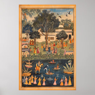 Indische Pichwai dorpsscène poster levendig