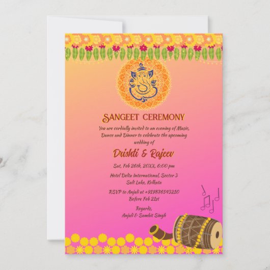 Indische Pre-huwelijks Sangeet-ceremonie Kaart (Voorkant)