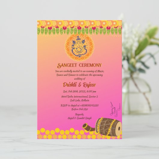 Indische Pre-huwelijks Sangeet-ceremonie Kaart (Staand voorkant)
