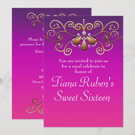 Indische Prinses Goud Paars Roze Feest Uitnodiging (Voorkant / Achterkant)