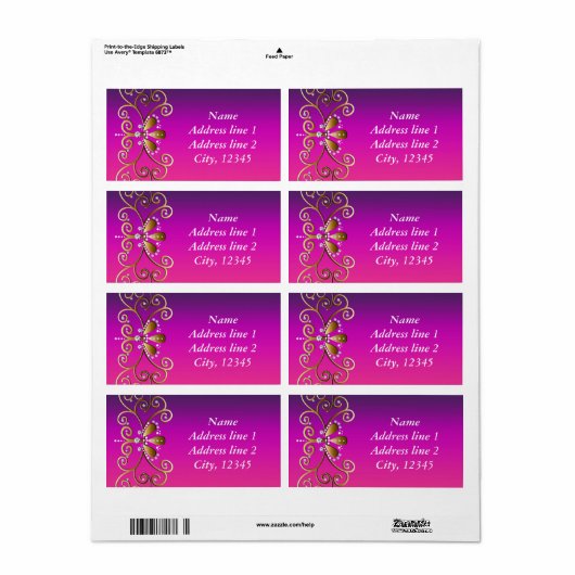 Indische Prinses Paars Roze Goud Bling Etiketten (Full Sheet)