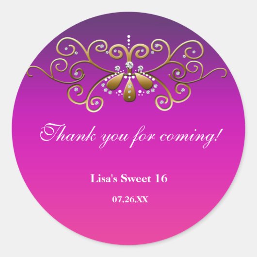 Indische Prinses Paars Roze Gouden Label Sticker (Voorkant)