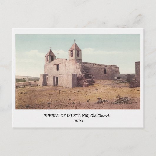 Indische Pueblo of Isleta NM, uitzicht van de Oude Briefkaart (Voorkant)