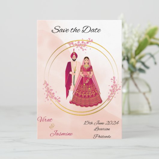 Indische Punjabi save the date bewerkbare sjabloon (Staand voorkant)