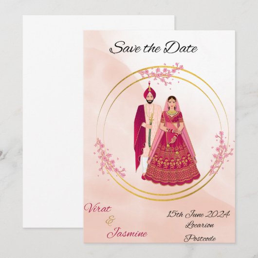 Indische Punjabi save the date bewerkbare sjabloon (Voorkant / Achterkant)