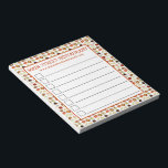 Indische restaurantpromo voor de voedselcrisis notitieblok<br><div class="desc">Illustratie bevat een assortiment van heerlijke Indiase levensmiddelen, zoals: samosas, aloo gobi, knoflook naan, kip biryani, masala dosa, papadums, plantaardige pakora, tandoori kip, chana masala (chole), chapati, mango lassi, masala chai tea, malai kofta (Indiase dumplings), plantaardige jalfrezi, daal rogan josh, lamb kebab, saag paneer, chicken tikka masala en chicken korma....</div>