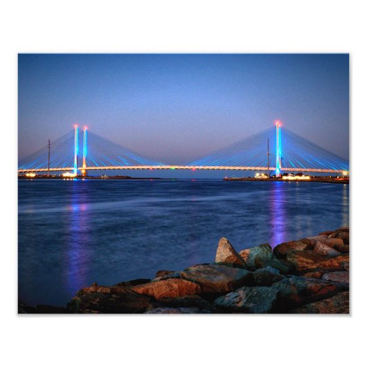 Indische rivierbrug in Twilight Foto Afdruk (Voorkant)