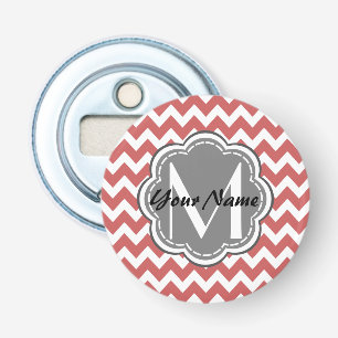 Indische Rode Chevron Floral Gray Monogram Button Flesopener