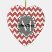 Indische Rode Chevron Floral Gray Monogram Keramisch Ornament (Rechts)
