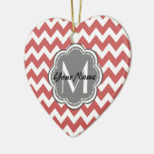 Indische Rode Chevron Floral Gray Monogram Keramisch Ornament (Links)