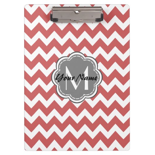 Indische Rode Chevron Floral Gray Monogram Klembord (Voorkant)