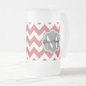Indische Rode Chevron Floral Gray Monogram Matglas Bierpul (Voorkant rechts)