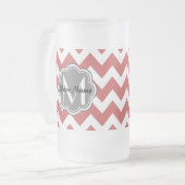 Indische Rode Chevron Floral Gray Monogram Matglas Bierpul (Voorkant links)